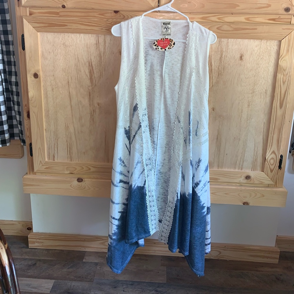 Be Vocal NWT 1960s-70s bling longline tie-dye Y2K Boho vest size L
